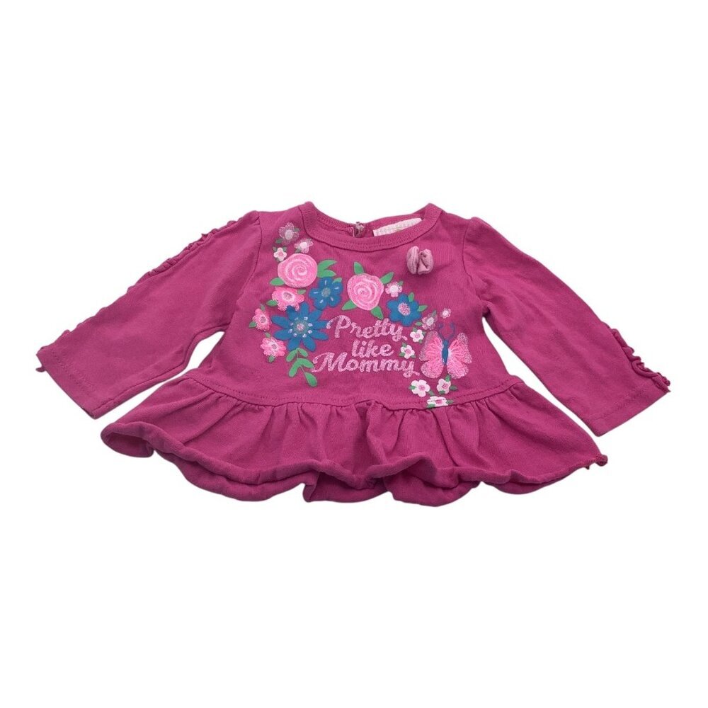 Duck Duck Goose Baby Girl 0-3M Pink Peplum Top W/ Floral‎ & Butterfly Print